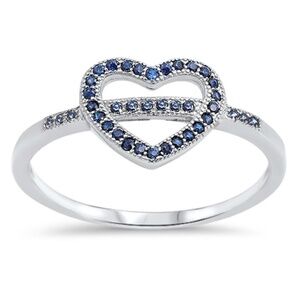 Sterling Silver Heart Ring with Blue Sapphire  – 9 mm Face Height